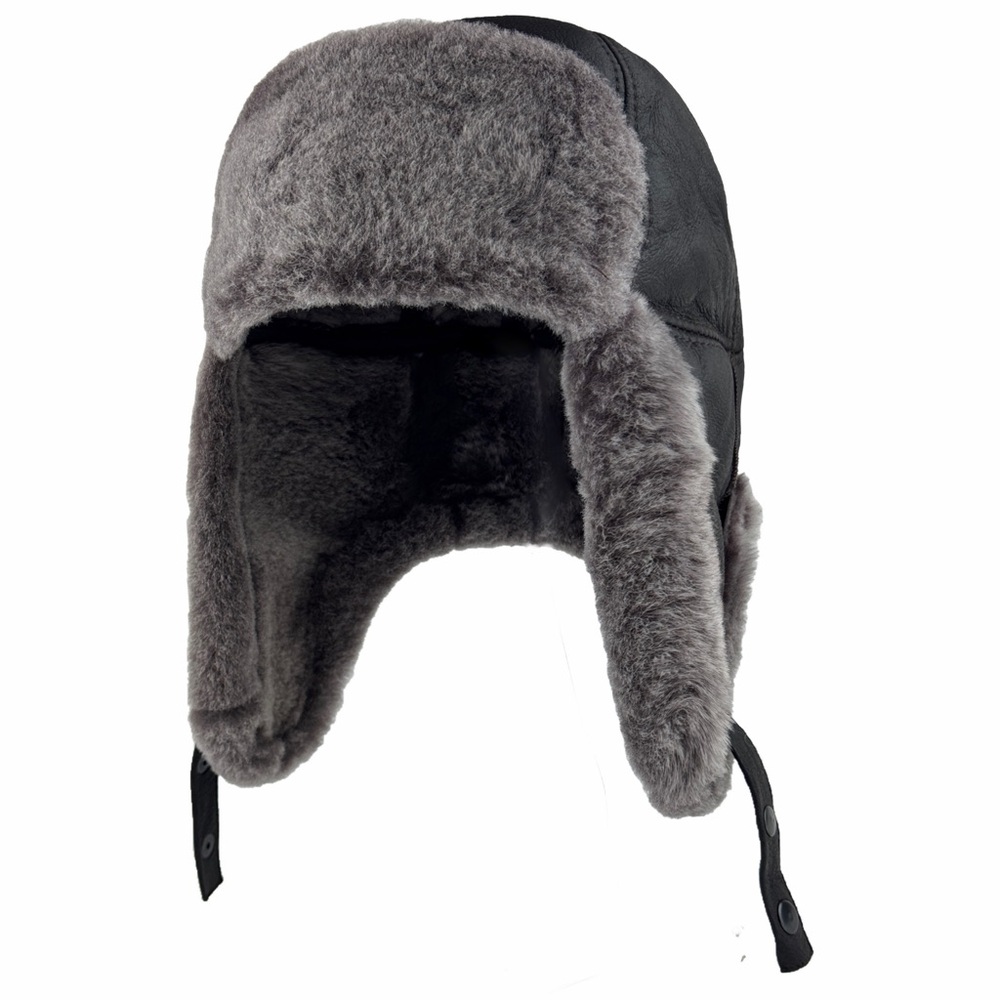 Real Sheepskin Leather Trapper Hat | Leather Aviator | Russian Ushanka - Picture 3 of 10